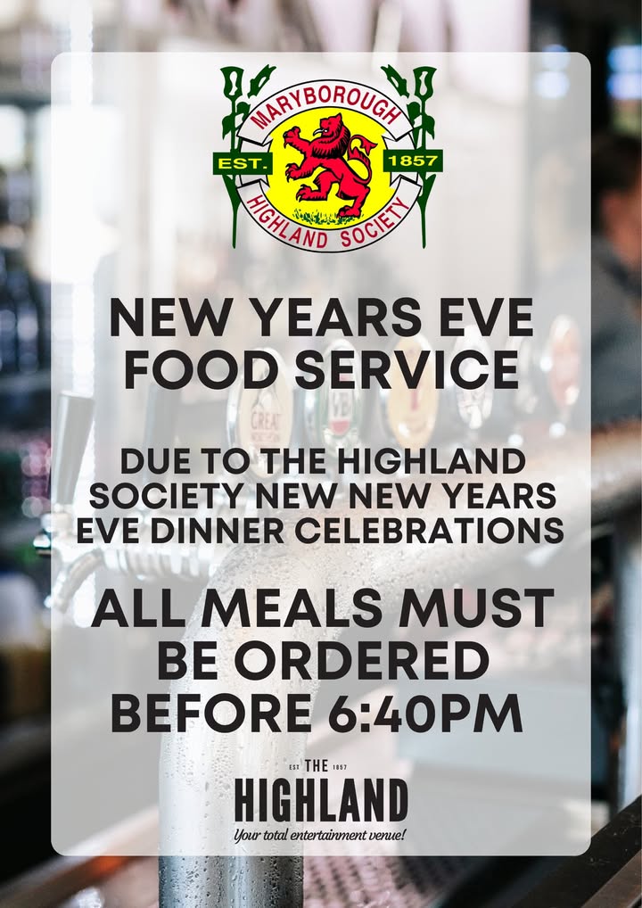 Featured image for “New Year’s Eve Food Service: Order Before 6:40pm at Maryborough Highland Society”