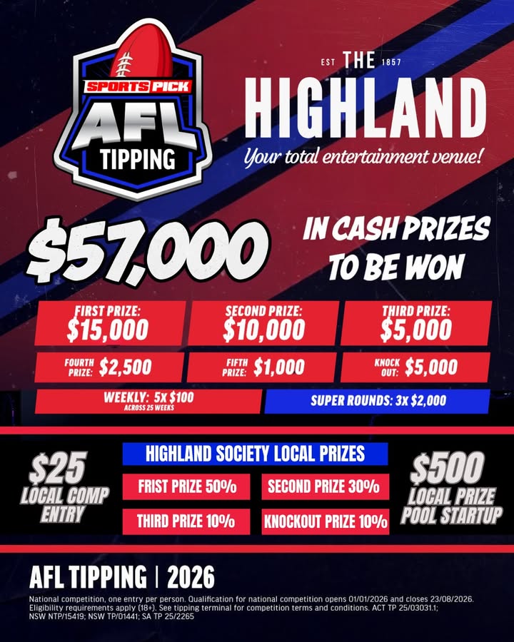 Featured image for “AFL Tipping Competition at Maryborough Highland Society”