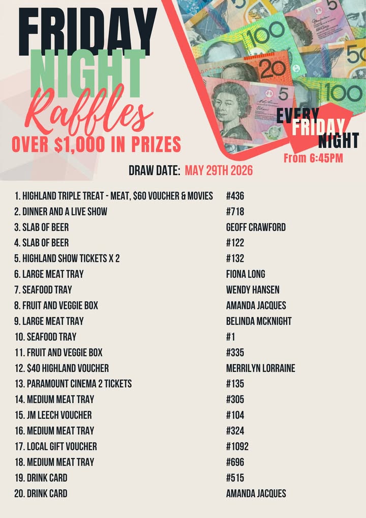 Featured image for “Friday Night Raffles Winners – Draw Date May 29th 2026”