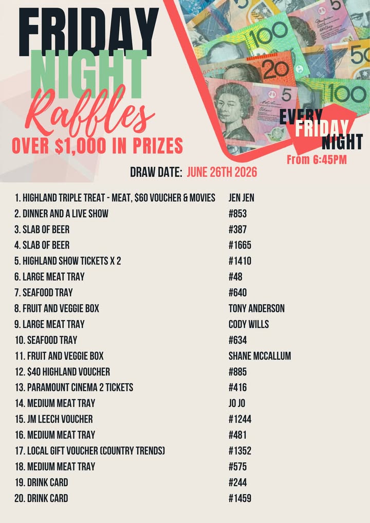 Featured image for “Friday Night Raffles Winners – June 26th 2026”