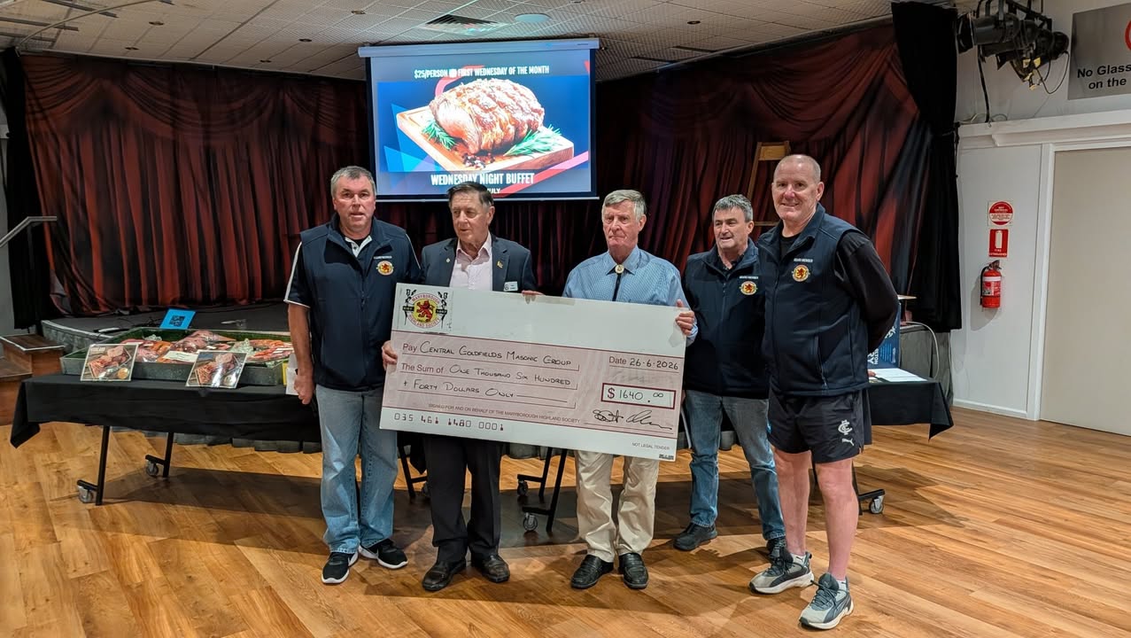 Featured image for “Maryborough Highland Society Donates $1,640 to Central Goldfields Masonic Group”