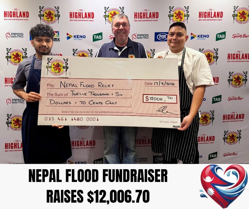 Featured image for “Nepal Flood Relief Fundraiser Raises $12,006.70 at Maryborough Highland Society”